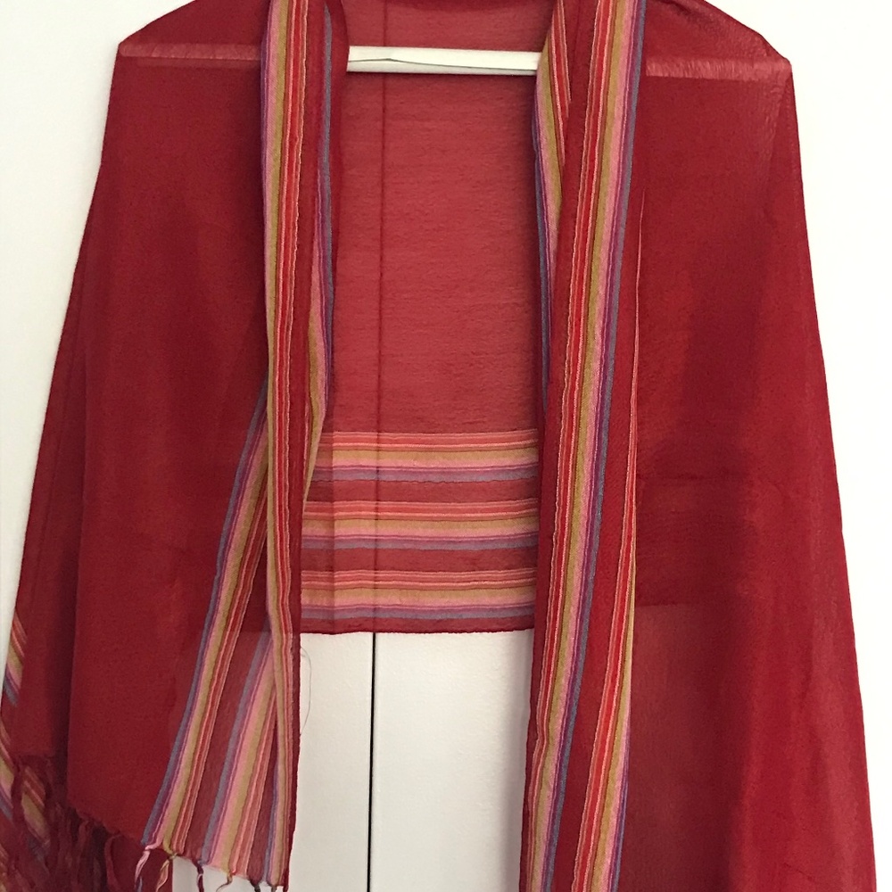 Red with Multicolor Striped Scarf/Shawl